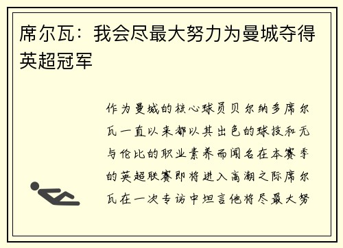 席尔瓦：我会尽最大努力为曼城夺得英超冠军